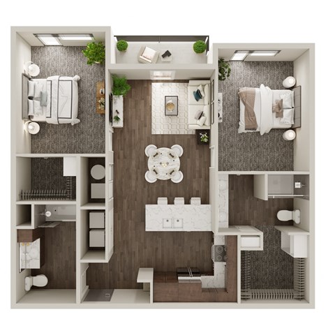 Floor plan for 2 beds, 2 baths, 1059 sqft
